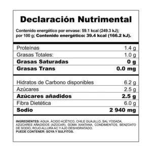 Información nutrimental de Salsa Bufalo 150Ml