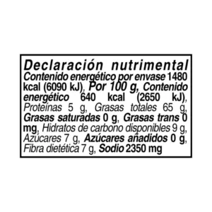 Información nutrimental Salsa Macha Arbol 230Gr La Anita